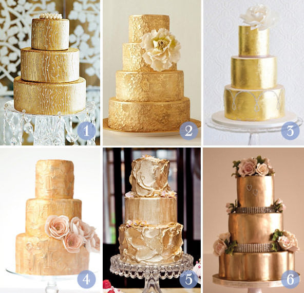 bolo de casamento dourado
