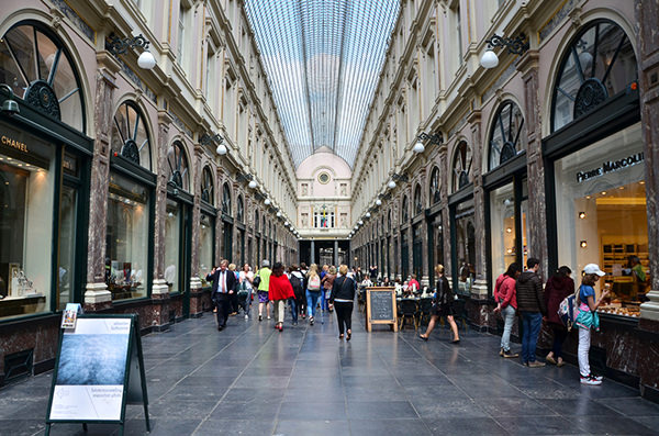 Tourists shopping at The Galeries Royales Saint-Hubert in Brussels
