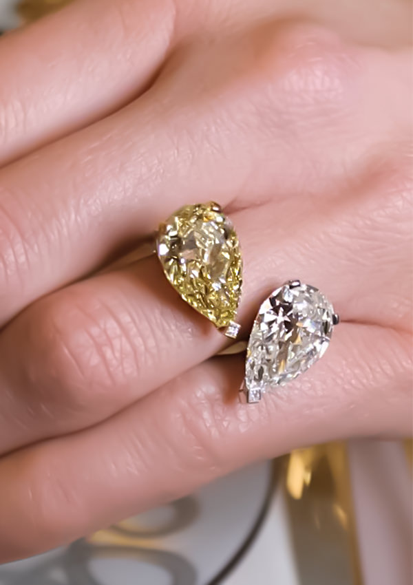tendência de casamento 2022, tendência de anel de noivado 2022, diamante, brilhante, pedras preciosas, anel de noivado toi et moi