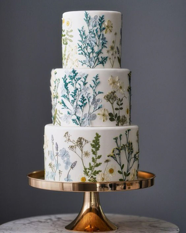 Tendência de bolo de casamento 2022, bolo de casamento, Decoração de bolo de casamento, pressed flowers, flores prensadas