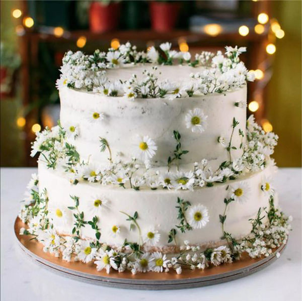 Tendência de bolo de casamento 2022, bolo de casamento, Decoração de bolo de casamento, margaridas