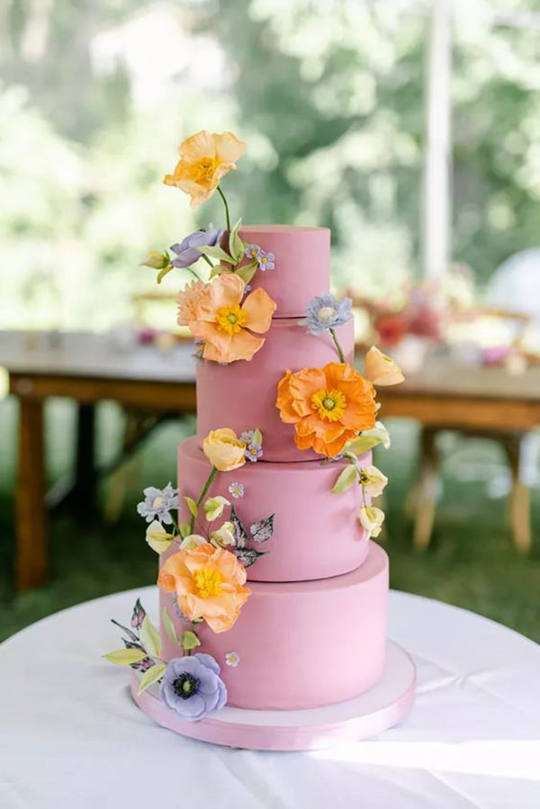Tendência de bolo de casamento 2022, bolo de casamento, Decoração de bolo de casamento, bolo dopamine