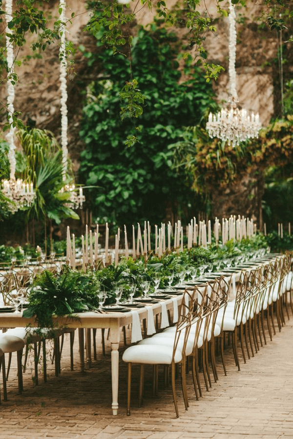 decoração de casamento greenery, decoração de casamento botânica, decoração de casamento com folhagem, decoração de casamento verde, arranjo de centro de mesa, arranjo baixo, mesa comunitária